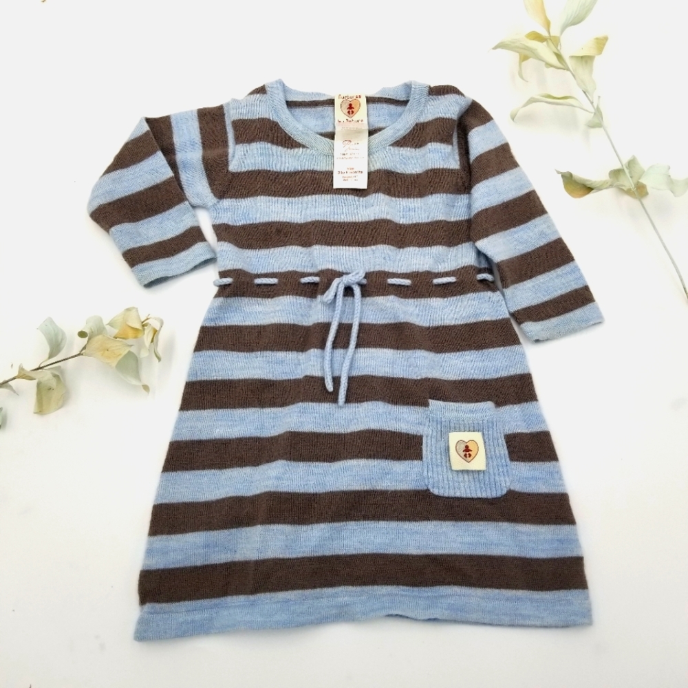 Nurtured by Nature Wool Blue & Brown Striped Dress